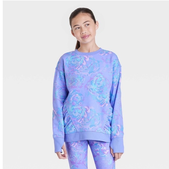 all in motion Other - All In Motion Fleece Floral Purple Crewneck Long Sleeve Sweatshirt Size XS 4-5